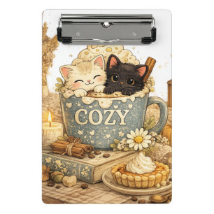 Buch, eine Tasse, Teetassen-Katzen, Warme Vibes, Mini Klemmbrett