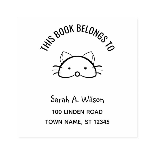 Buch gehört zu Name Address Buchzeichen Funny Cat Gummistempel (Prägung)