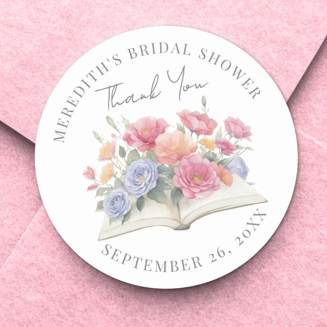 Buch Hochzeitsdusche Danke Runder Aufkleber (Book Bridal Shower Thank You Classic Round Sticker)