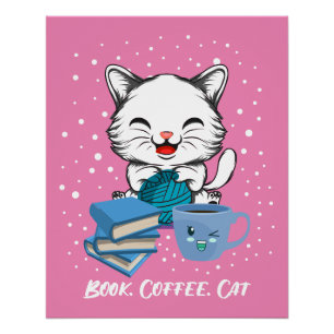 Buch Kaffeekatze glänzendes Poster
