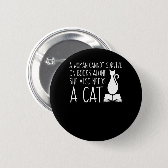 Buch-Katzen-Frau überleben Buch-Bedarfs-Katze Button (Vorne & Hinten)