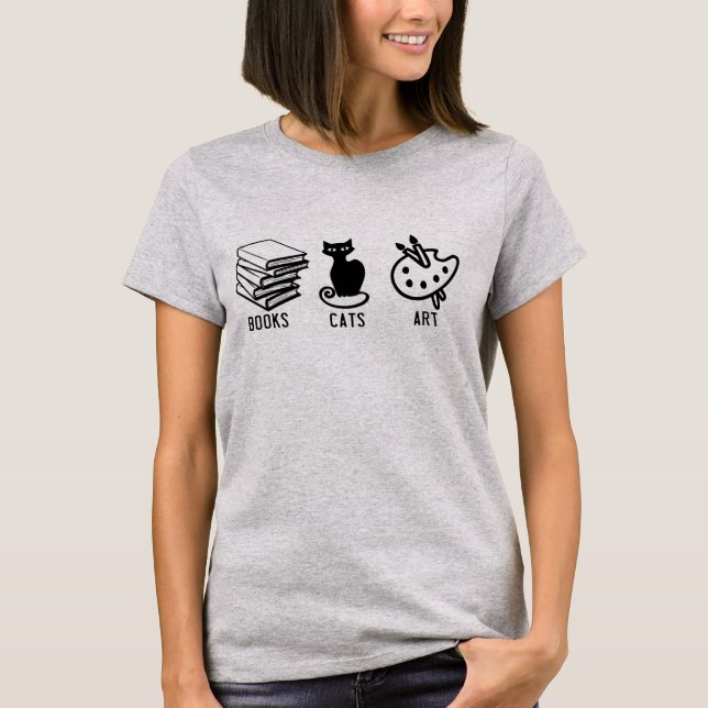 Buch-Katzen-Kunst-T-Shirt T-Shirt (Vorderseite)