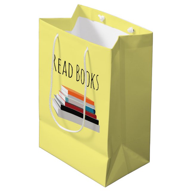 Buch lesen Personalisiert Mittlere Geschenktüte (Vorderseite Schrägansicht)