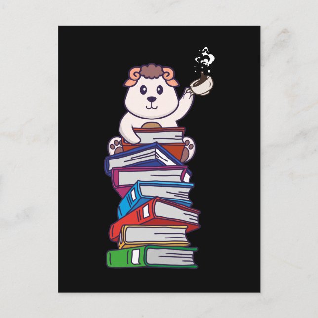 Buch Leserramme Schafe Tee Kaffee Kawaii Bookworm Postkarte (Vorderseite)