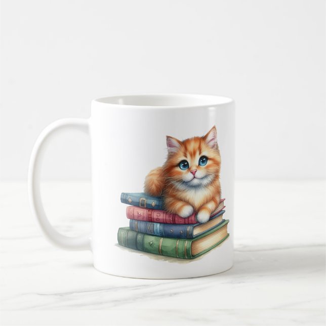 Buch Lover Geschenk: Katze auf Büchern Kaffeetasse (Links)