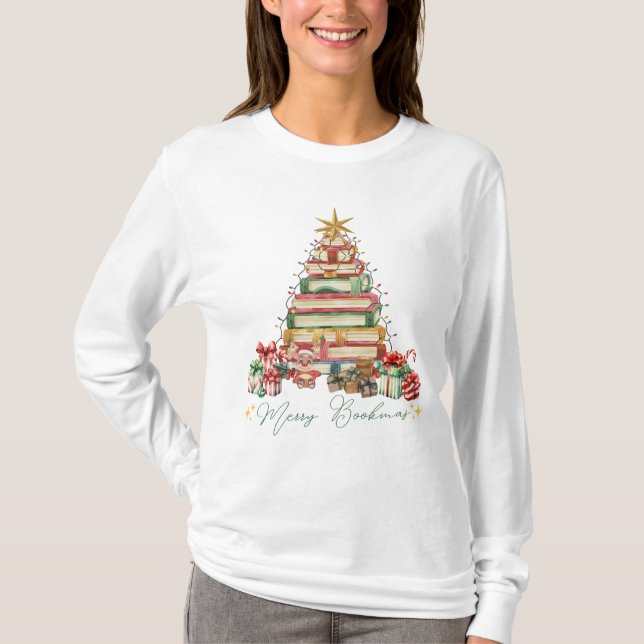 Buch Lover Merry Bookmas Weihnachten T-Shirt (Vorderseite)