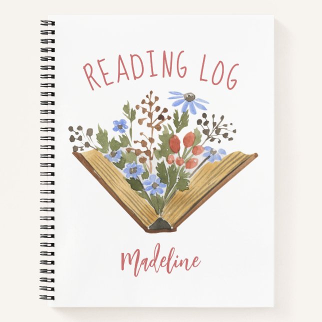 Buch Lover Open Book mit Blume Reading Log (Vorderseite)