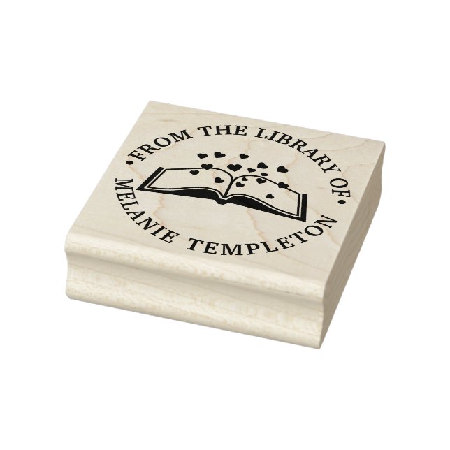 Buch mit Herzen "Aus der Bibliothek" Runde Gummistempel (Stempel)