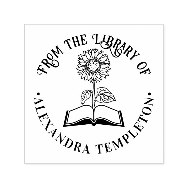 Buch mit Sonnenblumen "From the library" Round Permastempel (Design)