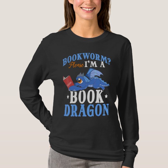 Buch Reading Fantasy Creature Niedlich Book Dragon T-Shirt (Vorderseite)