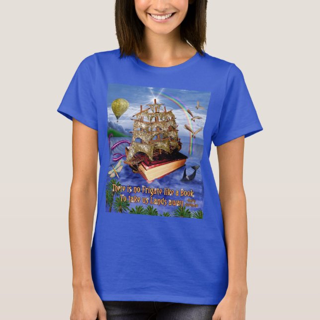 Buch-Schiffs-Ozean-Szene mit Emily Dickinson-Zitat T-Shirt (Vorderseite)
