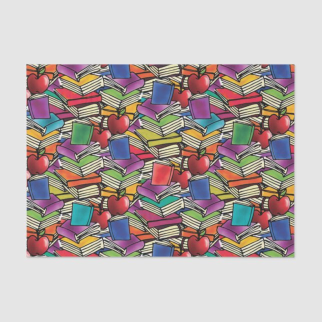 Buch-Stapel mit Äpfeln Seidenpapier (Vorderseite)