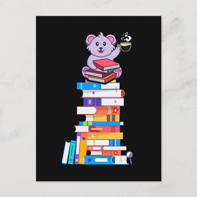 Buch Tee Kaffee Kawaii Bookworm Koala Postkarte (Vorderseite)