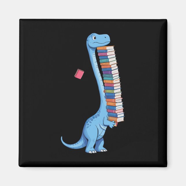 Buch tragender Dinosaurier liest Dino  Magnet (Vorne)