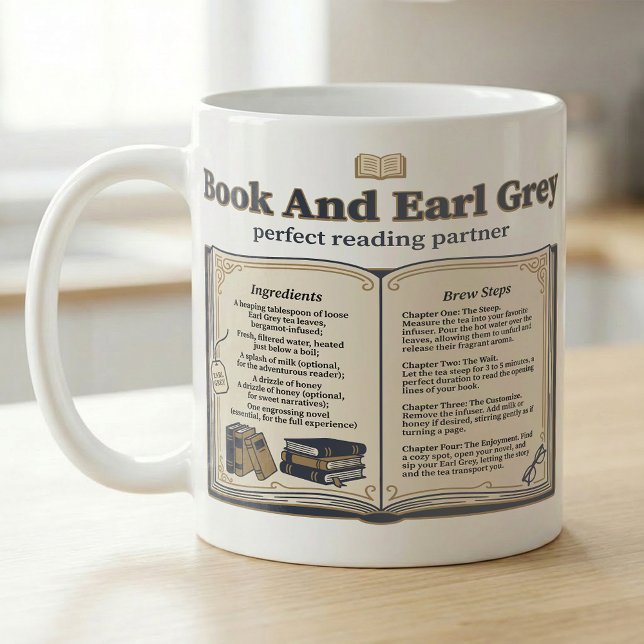 Buch und Earl Grey Tee Rezept Kaffeetasse (Von Creator hochgeladen)