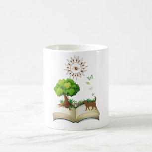 Buch und Katze farbig Kaffeetasse