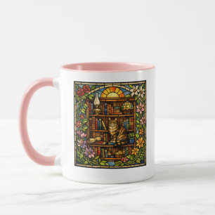 Buch- und Katzenliebhaber Faux-Buntglas Tasse
