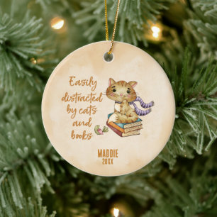 Buch- und Katzenliebhaber Keramik Ornament