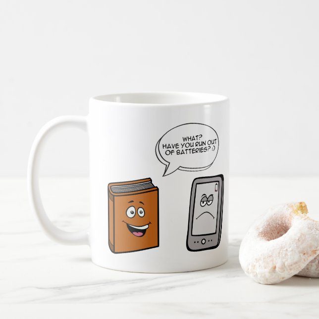 Buch vs. E-Book Kaffeetasse (Mit Donut)