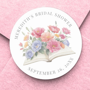 Buch Wasserfarben Floral Brautparty Runder Aufkleber