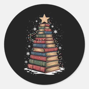 Buch Weihnachtsbaum Lehrer Librarian Xmas Urlaub Runder Aufkleber