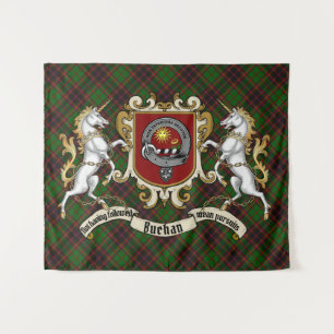 Buchan Clan Abzeichen & Unicorns w/Tartan Wandteppich