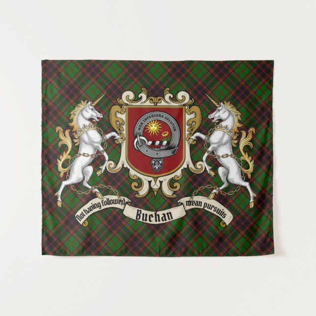 Buchan Clan Abzeichen & Unicorns w/Tartan Wandteppich (Vorderseite (Horizontal))