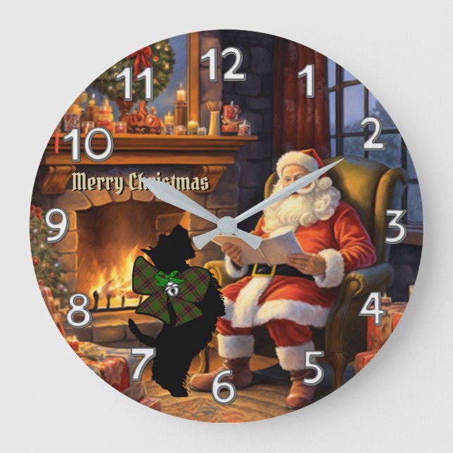 Buchan Scottie Dog & Santa Personalisierte Weihnac Große Wanduhr (Vorderseite)