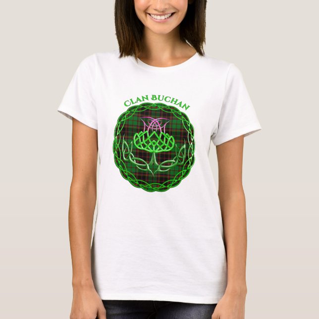 Buchan Scottish Tartan Celtic Thistle T-Shirt (Vorderseite)