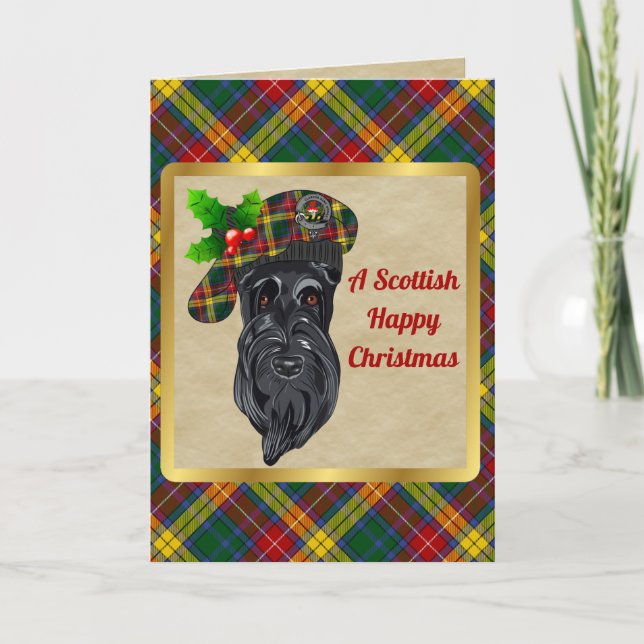 Buchanan Abzeichen & Tartan Personalisiert Xmas Karte (Vorderseite)