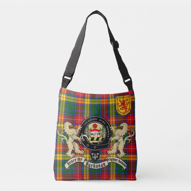 Buchanan Clan Abzeichen & Tartan Crossbody Bag Tragetaschen Mit Langen Trägern (Vorderseite)