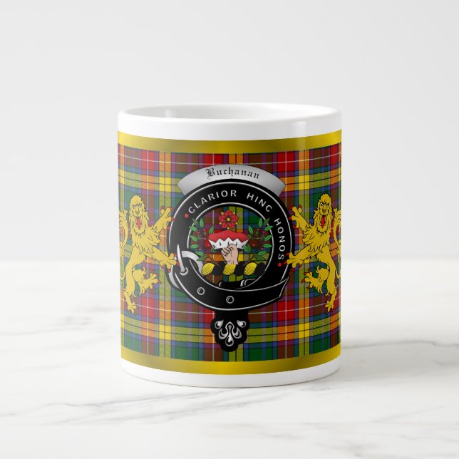 Buchanan Clan Abzeichen & Tartan Jumbo Tasse (Vorderseite)