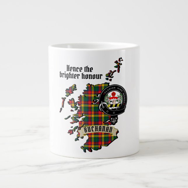 Buchanan Clan Abzeichen & Tartan Karte von Schottl Jumbo-Tasse (Vorderseite)