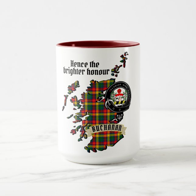 Buchanan Clan Abzeichen & Tartan Karte von Schottl Tasse (Zentrum)