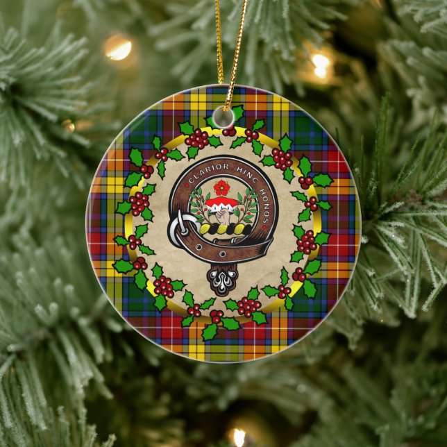 Buchanan Clan Abzeichen & Tartan Personalisiert Xm Keramik Ornament (Baum)