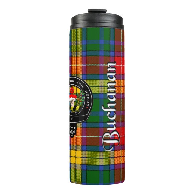 Buchanan Clan Abzeichen & Tartan Thermosbecher (Vorderseite)