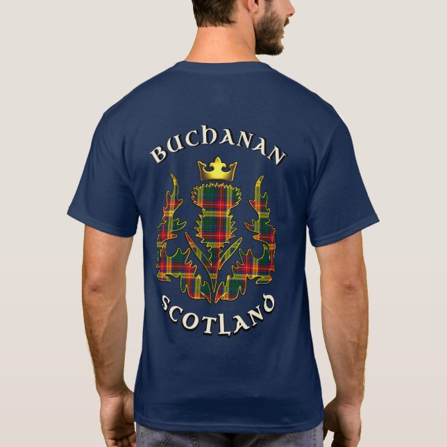 Buchanan Clan Abzeichen & Tartan w/Motto T-Shirt (Rückseite)