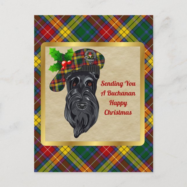 Buchanan Clan Abzeichen & Tartan Weihnachten Postkarte (Vorderseite)