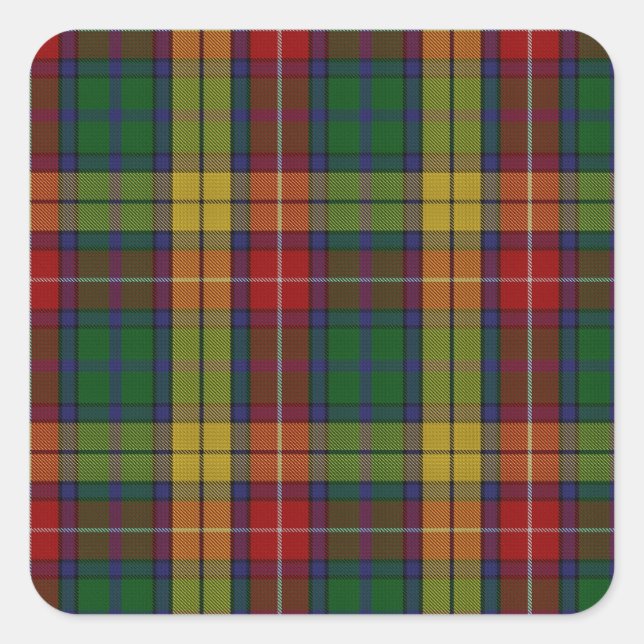 Buchanan Clan Family Tartan Quadratischer Aufkleber (Vorderseite)
