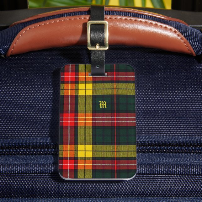 Buchanan Clan Plaid schottisches Muster Monogramm Gepäckanhänger (Vorderseite Insitu 2)