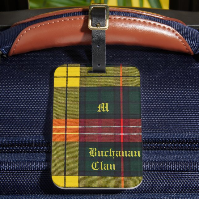 Buchanan Clan Plaid schottisches Muster Monogramm  Gepäckanhänger (Vorderseite Insitu 2)