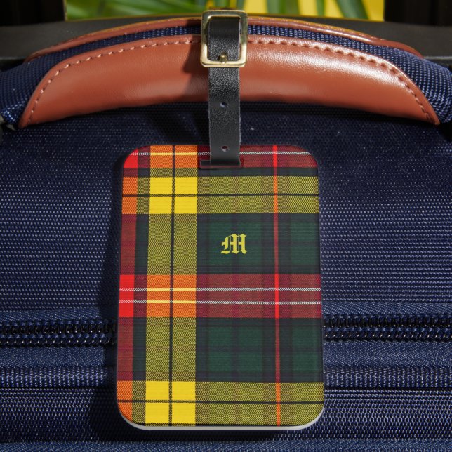 Buchanan Clan Plaid Scottish Pattern Monogram Gepäckanhänger (Vorderseite Insitu 2)