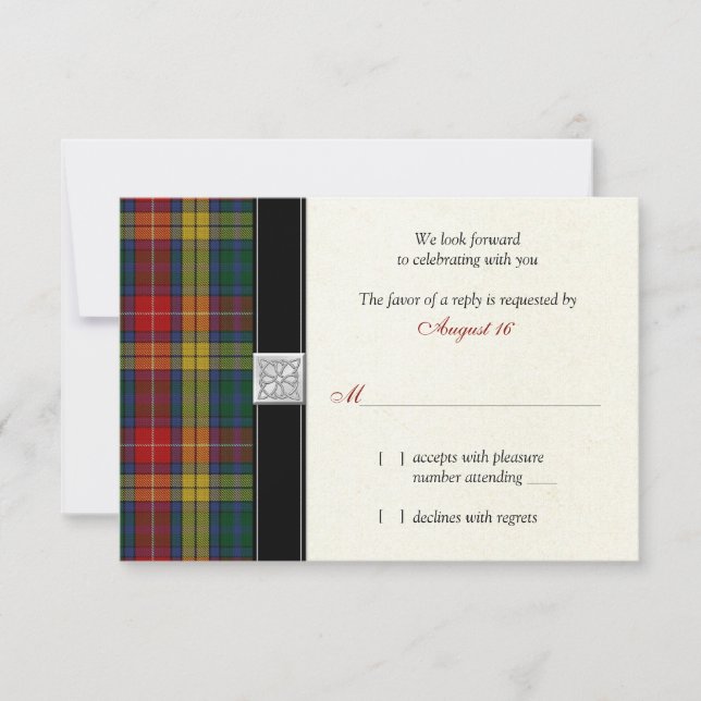 Buchanan Clan Tartan Wedding Reply RSVP Card Karte (Vorderseite)