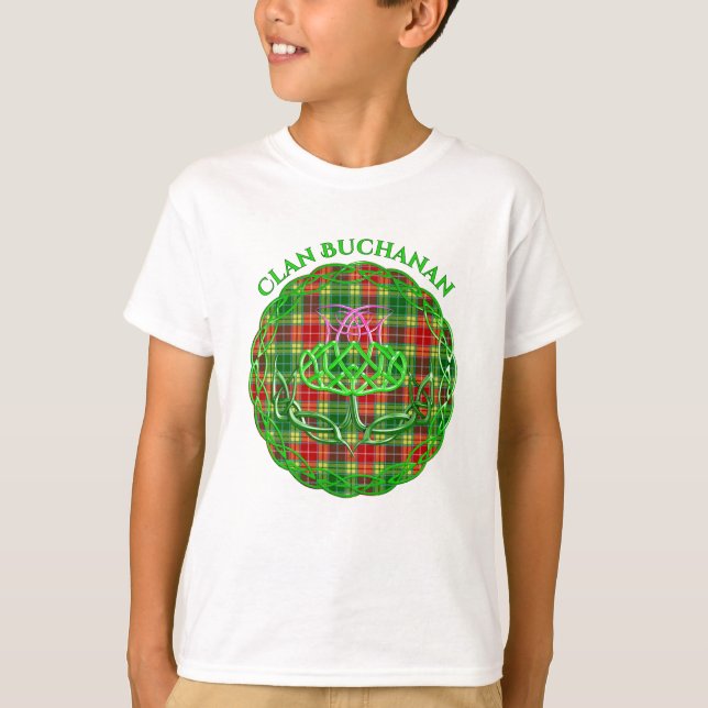 Buchanan Scottish Tartan Celtic Thistle T-Shirt (Vorderseite)