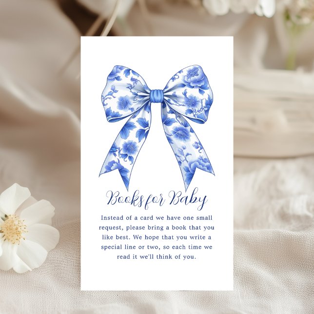 Buchanfrage | Blue Chinoiserie Bow Baby Dusche Begleitkarte (Von Creator hochgeladen)