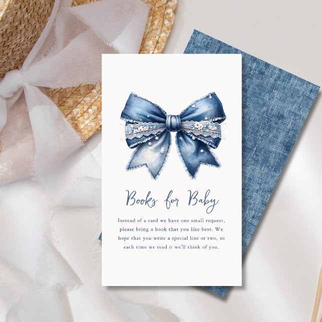 Buchanfrage | Blue Jean Denim Bow Baby Shower Begleitkarte (Von Creator hochgeladen)