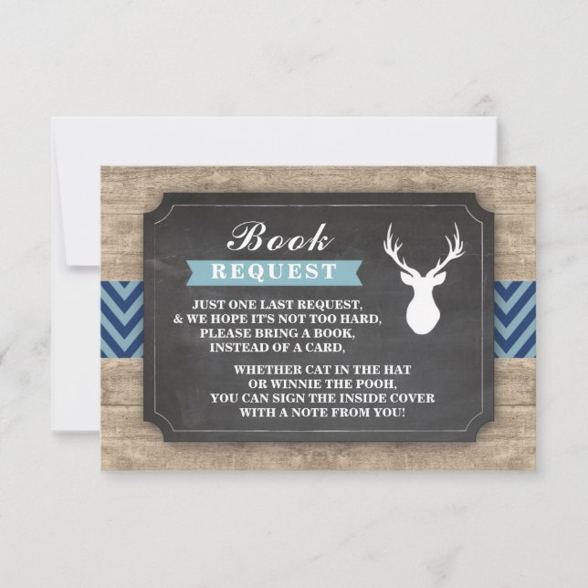 Buchanfrage Stag Baby Dusche Rustic Boy Blue Einladung (Vorderseite)