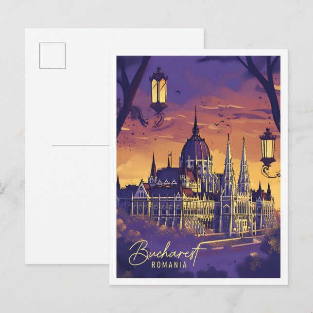 Bucharest Rumänien Vintage Kunstreise - Illustrati Postkarte (Vorne/Hinten)