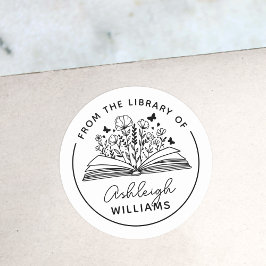 Buchblüten und Schmetterlinge aus der Bibliothek Runder Aufkleber