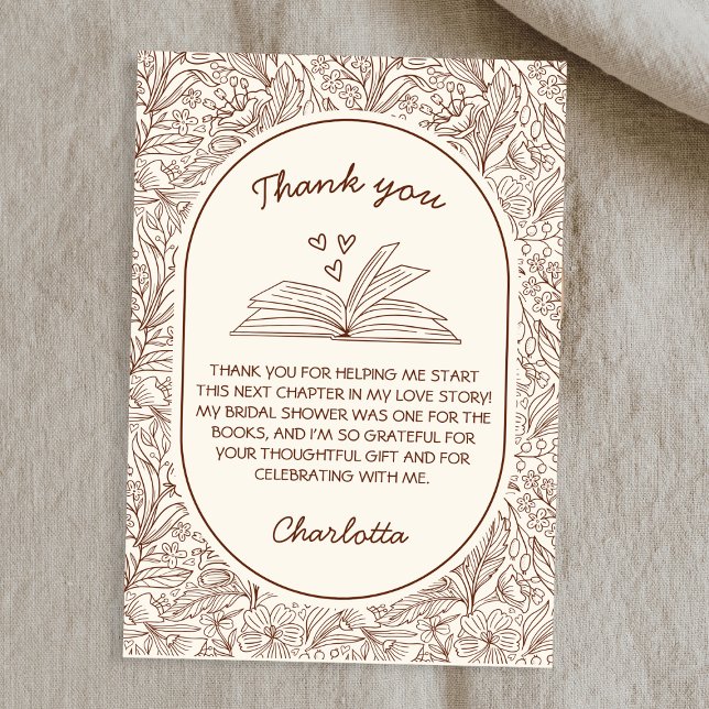 Buchclub-Thema Floral Braun Hochzeitsdusche Dankeskarte (Book Club Theme Floral Brown Bridal Shower Thank You Card)